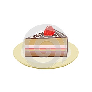 A slice of birthday cake with strawberries.Vector