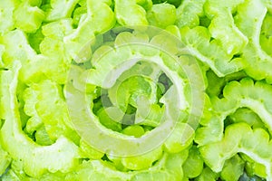 Slice of Bitter melon or bitter gourd.