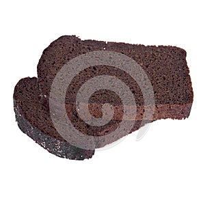 Slice of black rye bread isolated on a white background