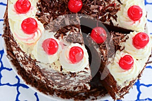 Slice of blackforest cake gateau photo