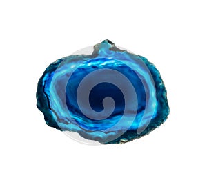 Slice of blue agate crystal on white background