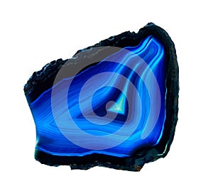 Slice of blue agate crystal on white background