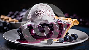A slice of blueberry pie with a scoop of ice cream. Generative AI,