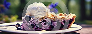 A slice of blueberry pie with a scoop of ice cream. Generative AI,