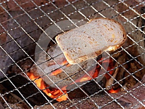 Slice bread bake on charcoal stove