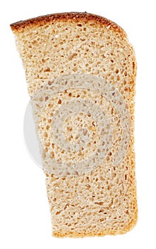 A slice of bread with a brown crust