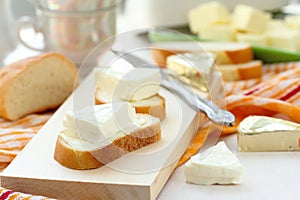 Slice of bread with cream cheese and butter for breakfast