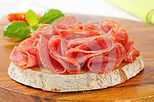 Bread with dry salami