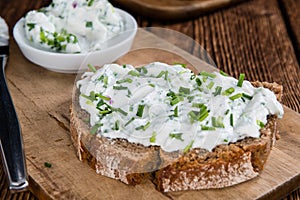 Slice of Bread with fresh made Herb Curd