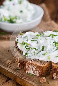 Slice of Bread with fresh made Herb Curd