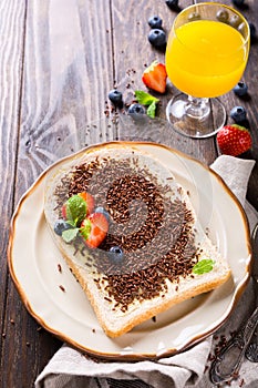 Slice of bread with hagelslag chocolate sprinkles