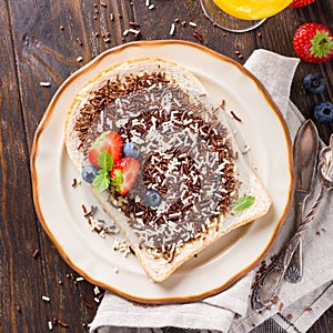 Slice of bread with hagelslag chocolate sprinkles