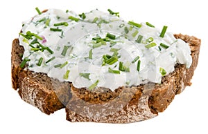Slice of Bread with Herb Curd on white