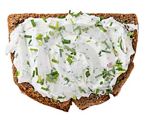 Slice of Bread with Herb Curd on white