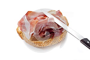 Slice bread with parma ham