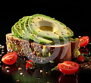 a slice of bread with a slice of avocado and tomatoes on it