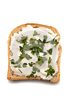 Slice of bread with spread on top