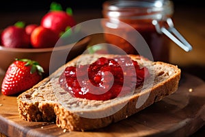 slice of bread with strawberry jam. Generative ai