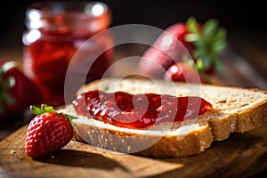 slice of bread with strawberry jam. Generative ai