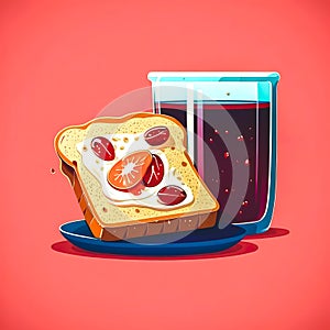 Slice of bread with strawberry jam, generative AI.