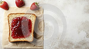Slice of bread with strawberry jam