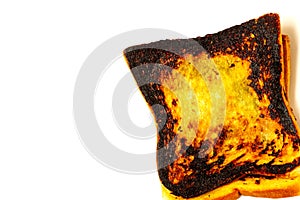 Slice of burnt toast isolated white