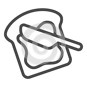 Slice of buttered bread and knife line icon, dairy products concept, toast slice with butter sign on white background