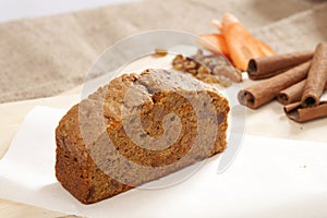 Slice cake with carrot cinnamon and pecan