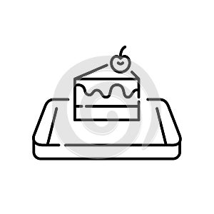 Slice of cake with cherry on top. Sweets and desserts delivery mobile app. Pixel perfect, editable stroke