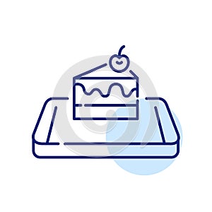 Slice of cake with cherry on top. Sweets and desserts delivery mobile app. Pixel perfect, editable stroke icon