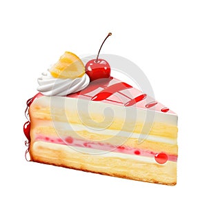 Slice of Cake with Creamy Icing Isolated on Transparent Background with Clipping Path Cut Out Concept for Yummy Pastries, Event