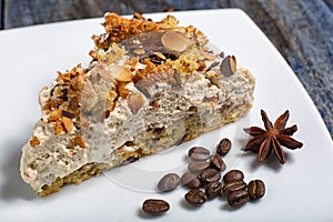 Slice of cake on white plate