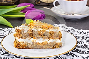 Slice of carrot biscuit cake