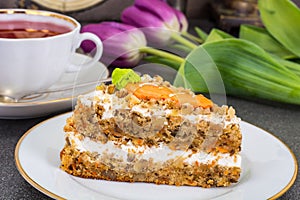 Slice of carrot biscuit cake