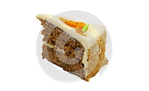 Slice of carrot cake isolated on white background