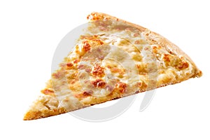 Slice of cheese pizza close-up isolated