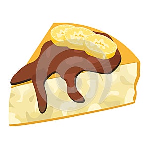 Slice of cheesecake with chocolate topping and lemon slices. Sweet dessert, cake slice with citrus fruit. Delicious