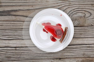 Slice of cherry cheesecake