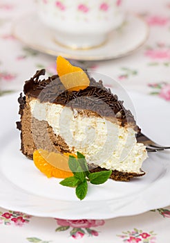 Slice of chocolate and hazelnut cake