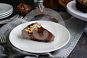 Slice of Chocolate Hazelnut Mousse Cake on a Plate