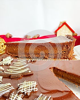 Slice of chocolate mousse pie on a spatula.