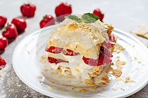 Slice Confectionery Napoleon Cake with Strawberry