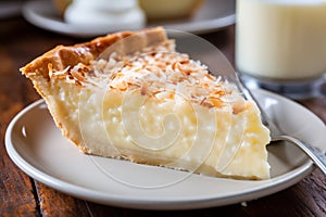 A slice of creamy coconut custard pie