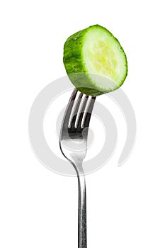 Slice of cucumber on a fork