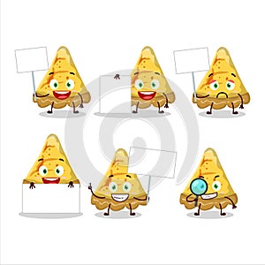 Slice of custard tart cartoon character bring information board