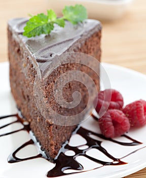 Slice of delicious chocolate cake