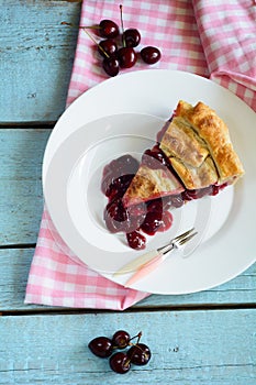 Slice of delicious homemade cherry pie