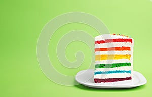 Slice of delicious rainbow cake