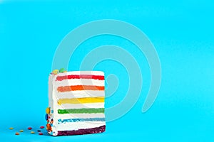 Slice of delicious rainbow cake