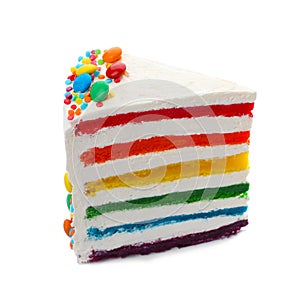 Slice of delicious rainbow cake